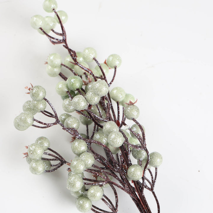 Frosted Sage Green Pomegranate Bunch Spray - 35cm