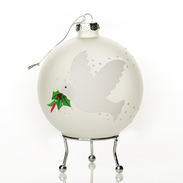 Frosted Peace Doves Christmas Bauble side detail