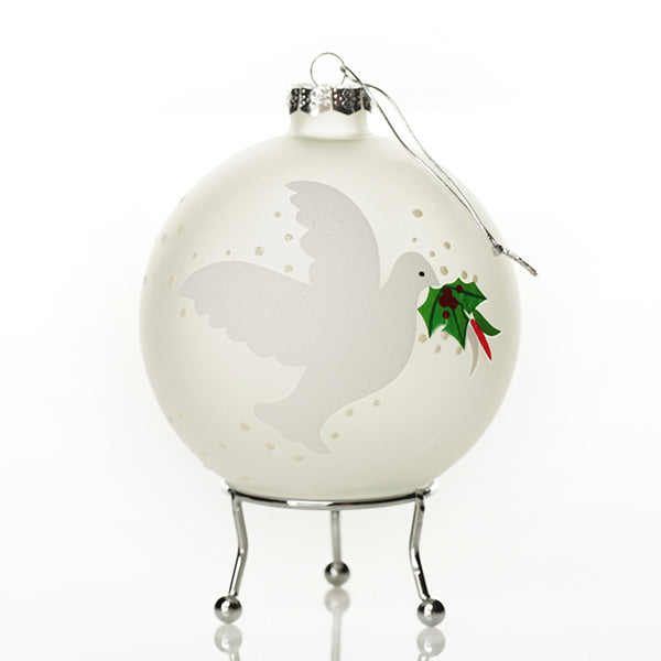 Frosted Peace Doves Christmas Bauble