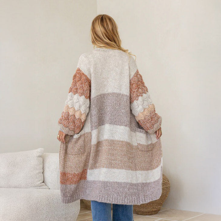 Multicoloured Long Knit Cardigan with Pockets and Detail Sleeve - SM