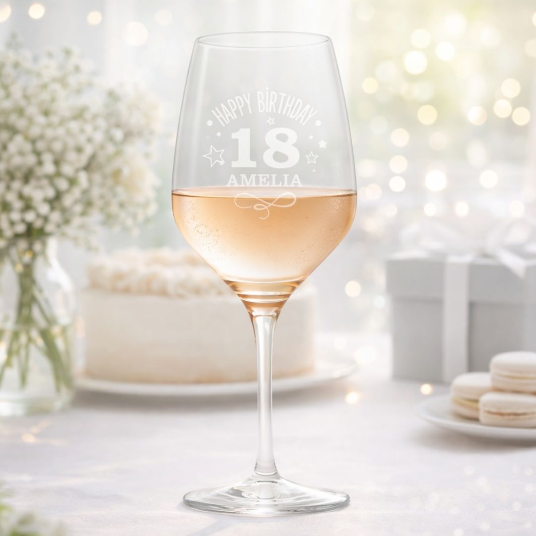 Personalised 18th Milestone Birthday Wine Glass – Fun Design Laser Etched