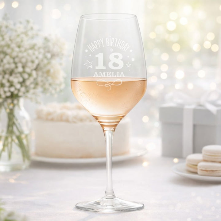Personalised 18th Milestone Birthday Wine Glass – Fun Design Laser Etched