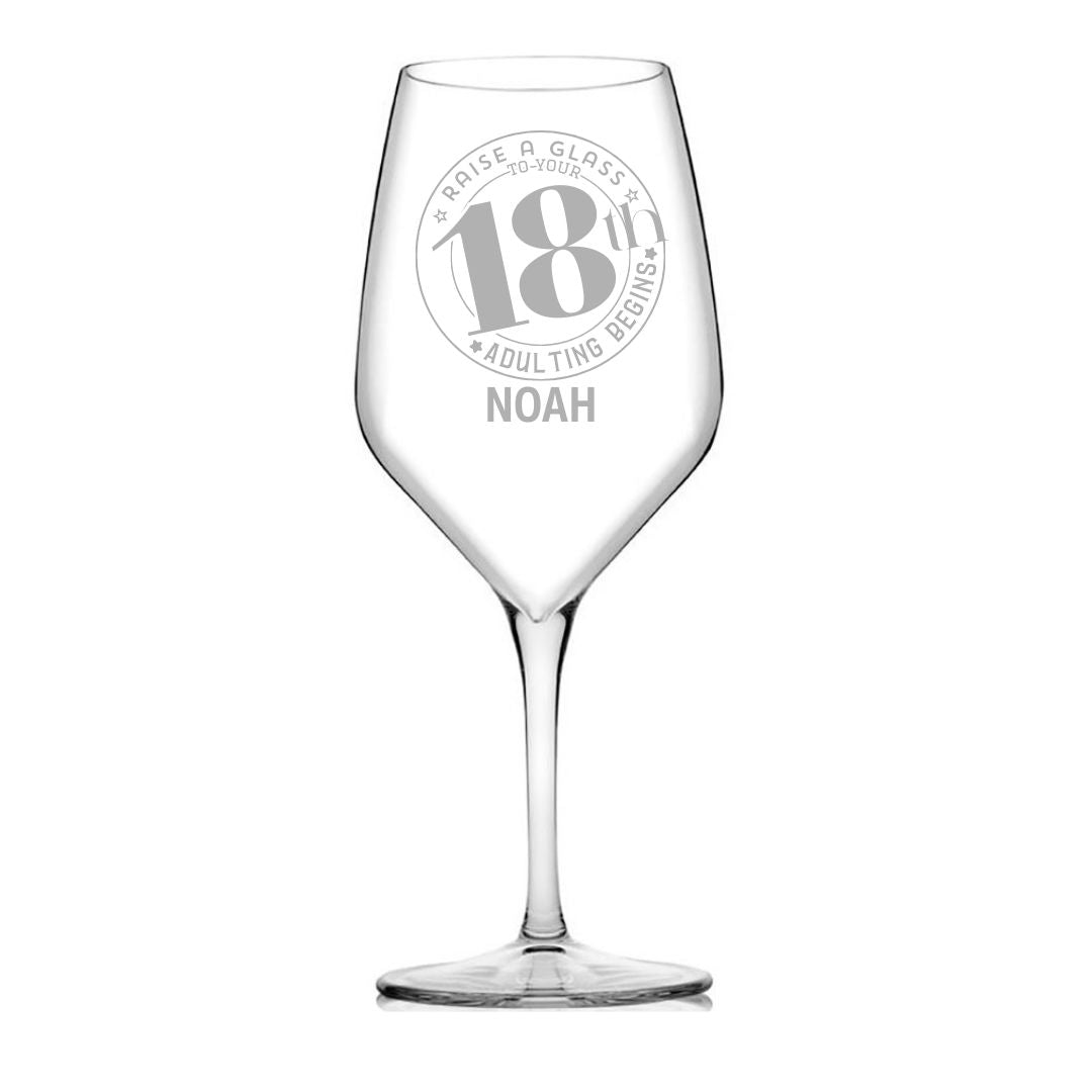 Personalised 18th Milestone Birthday Wine Glass – Fun Design Laser Etched