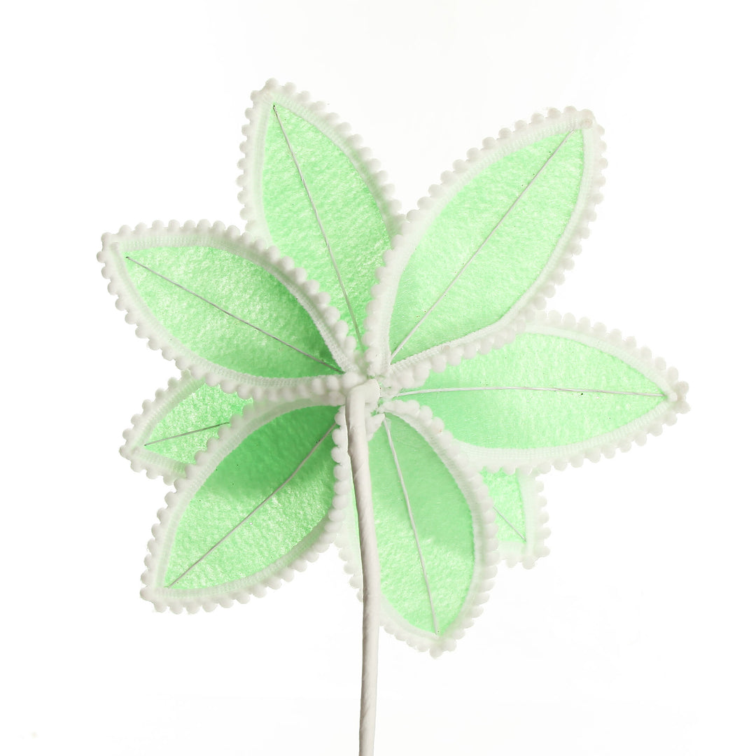 Fun Mint Green Flower Stem with White Pom Pom Trim
