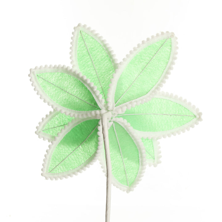 Fun Mint Green Flower Stem with White Pom Pom Trim