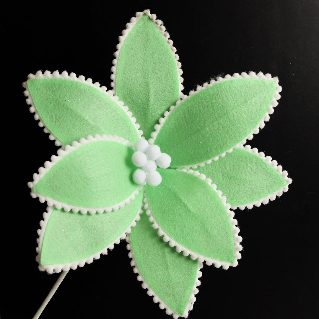 Fun Mint Green Flower Stem with White Pom Pom Trim