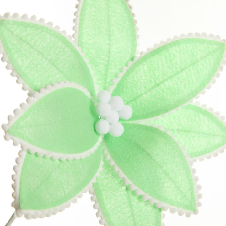 Fun Mint Green Flower Stem with White Pom Pom Trim