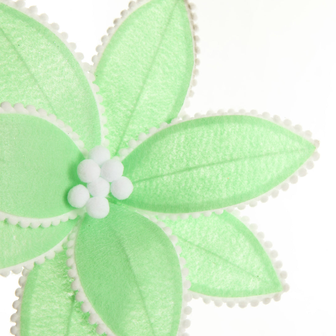 Fun Mint Green Flower Stem with White Pom Pom Trim