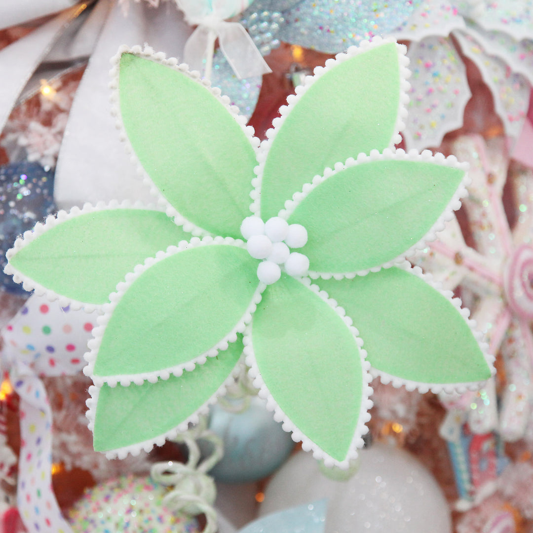 Fun Mint Green Flower Stem with White Pom Pom Trim