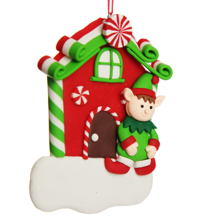 Personalised Gingerbread House Decoration with Boy Elf 
