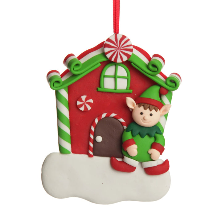 Personalised Gingerbread House Decoration with Boy Elf Zoom in 