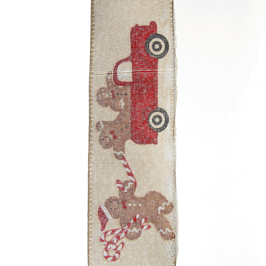 Gingerbread Natural Linen Printed Ribbon - 6.3cm