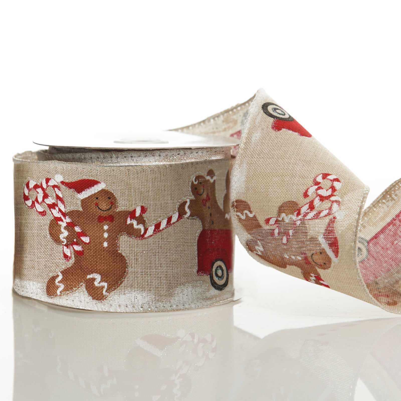 Gingerbread Natural Linen Printed Ribbon - 6.3cm