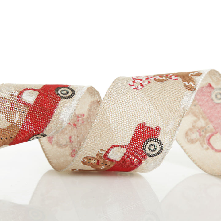 Gingerbread Natural Linen Printed Ribbon - 6.3cm