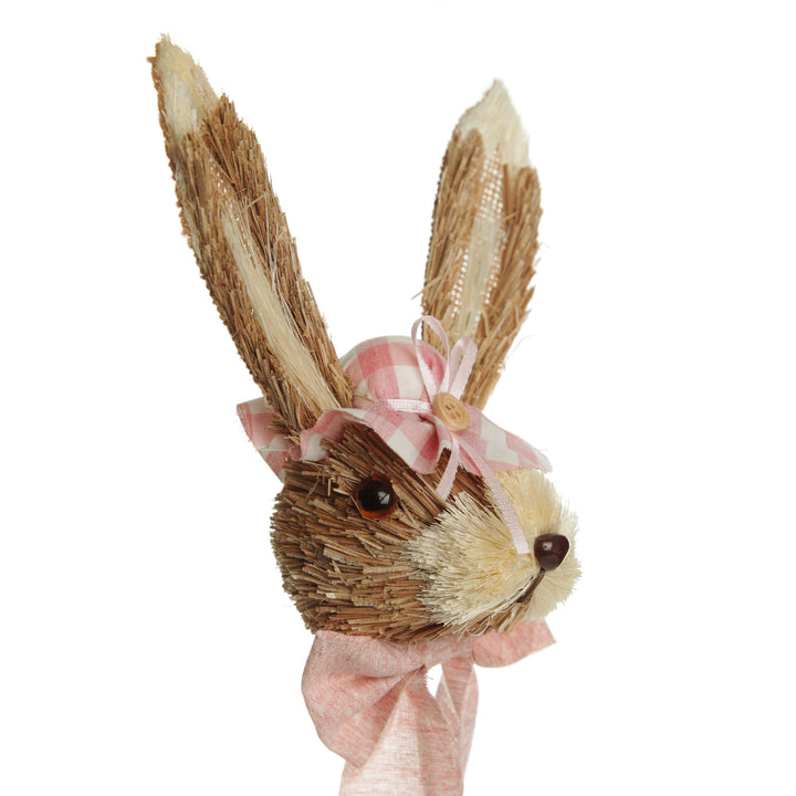 Straw Bunny Head Pick with Pink Bonnet