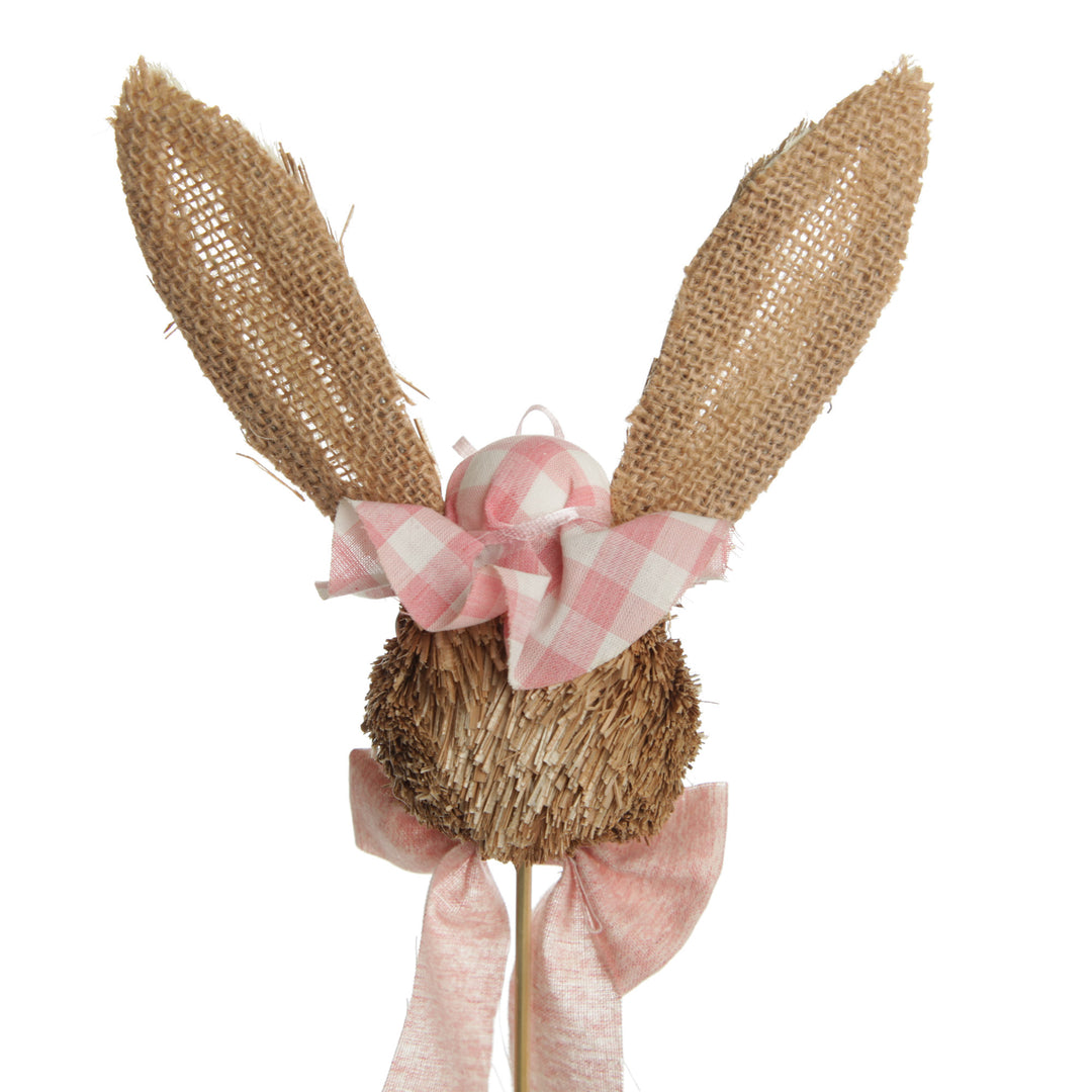 Straw Bunny Head Pick with Pink Bonnet