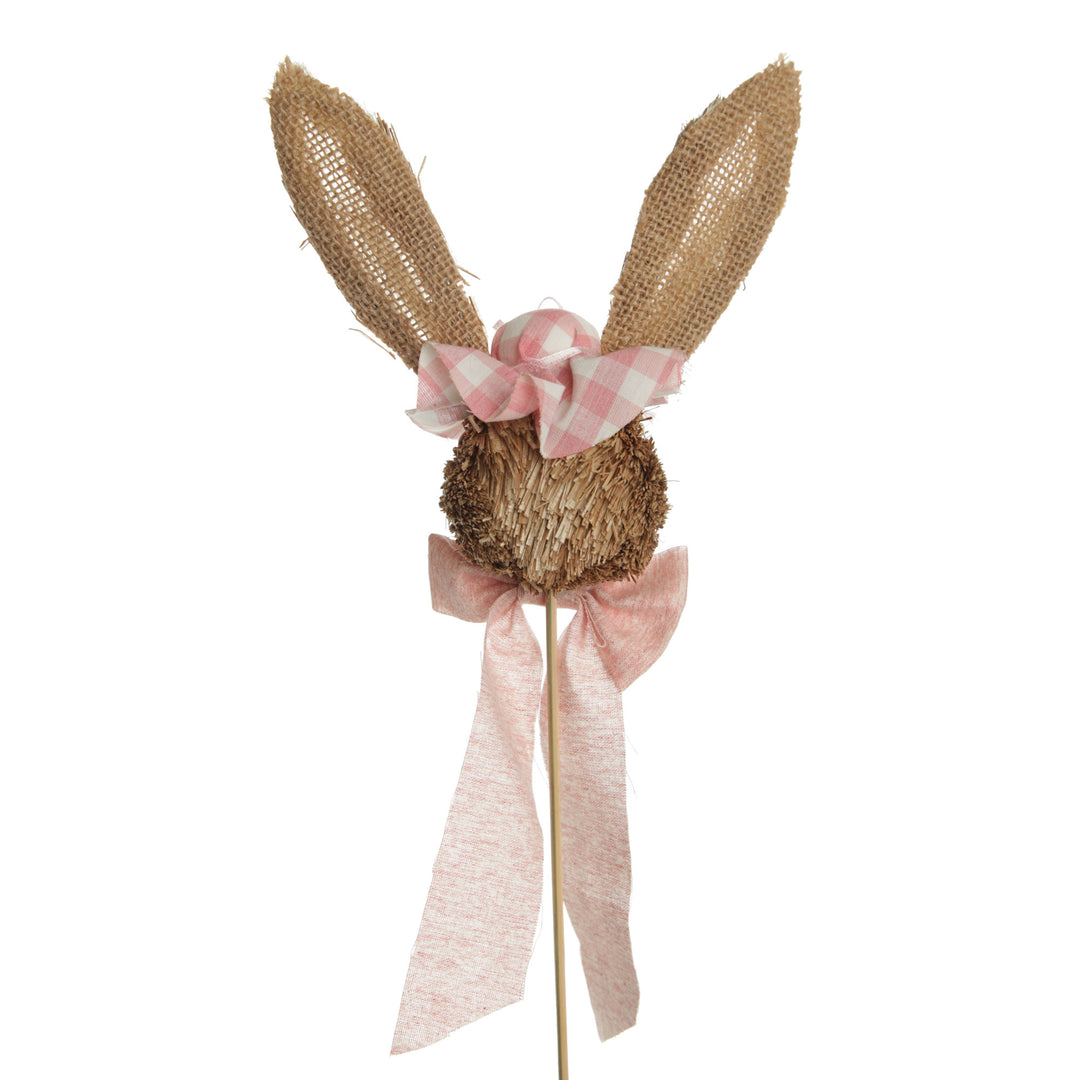 Straw Bunny Head Pick with Pink Bonnet