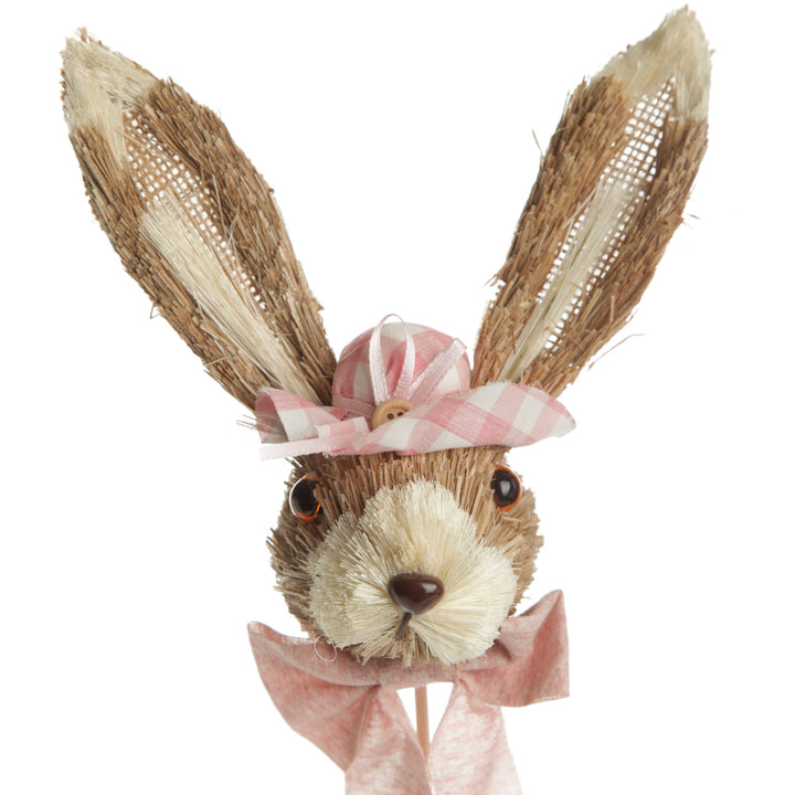 Straw Bunny Head Pick with Pink Bonnet