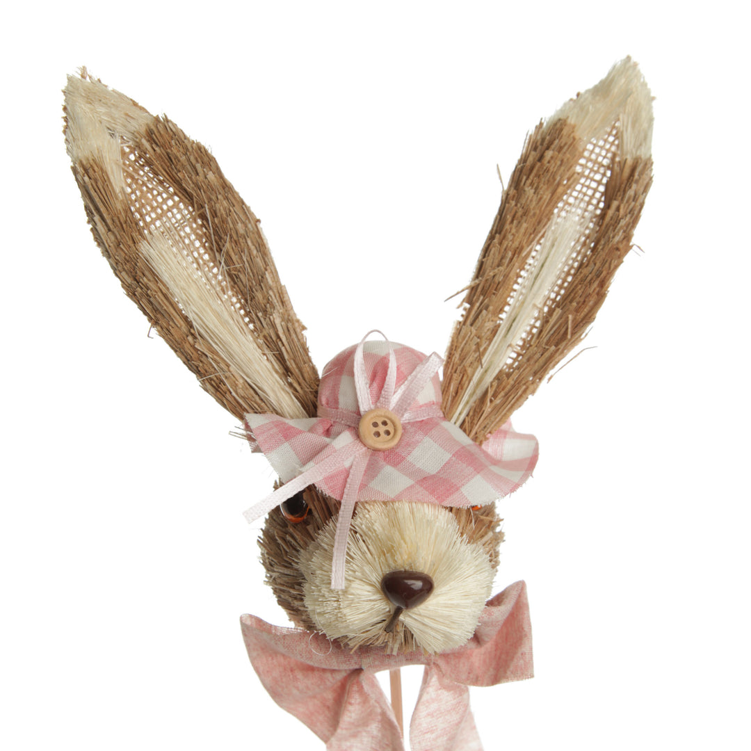 Straw Bunny Head Pick with Pink Bonnet
