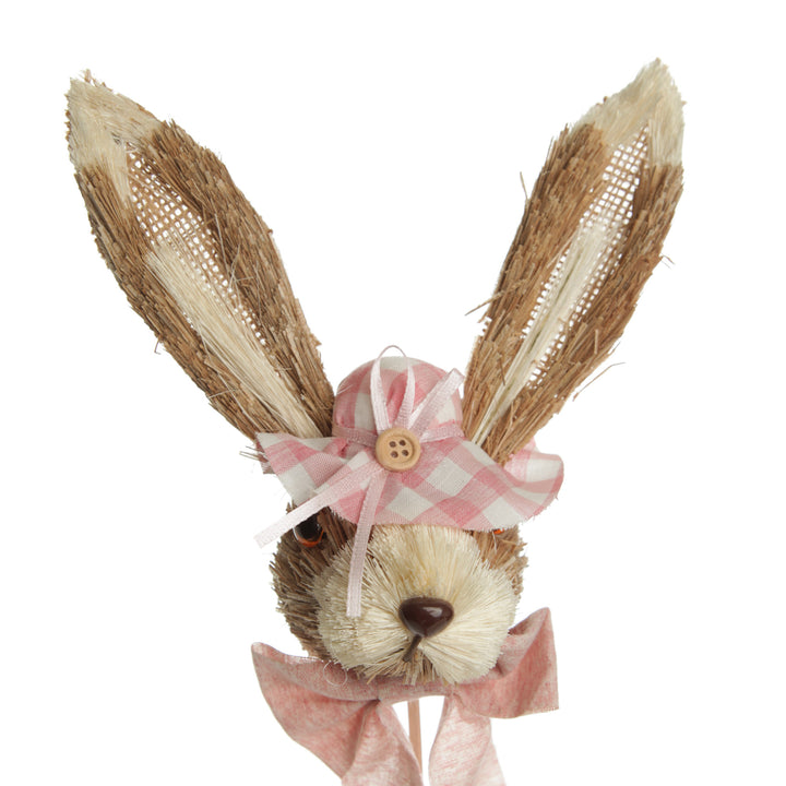 Straw Bunny Head Pick with Pink Bonnet