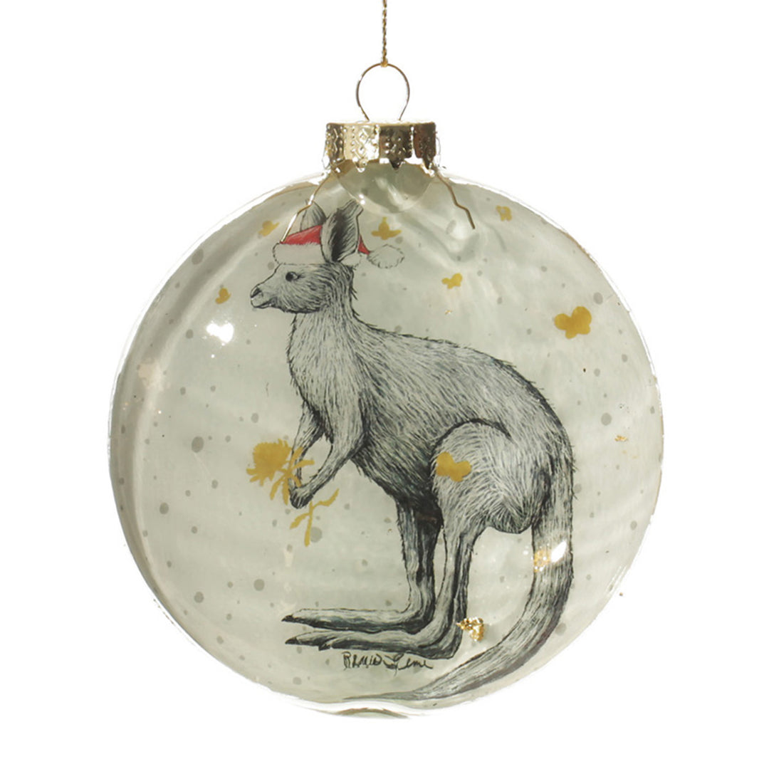 Kangaroo with Santa Hat Glass Disc