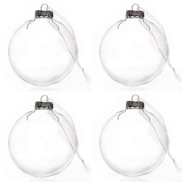 8cm Clear Glass Craft Bauble - Set of 4