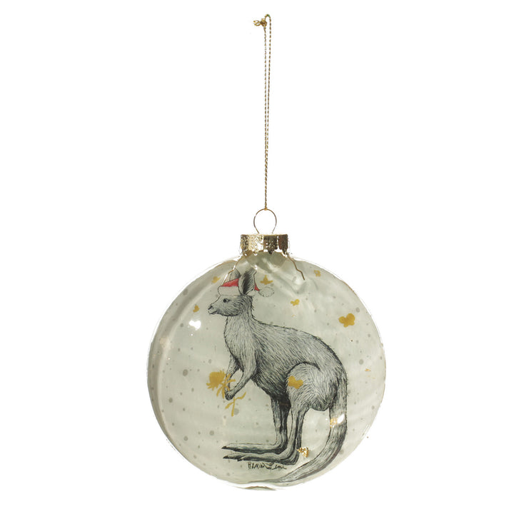 Kangaroo with Santa Hat Glass Disc