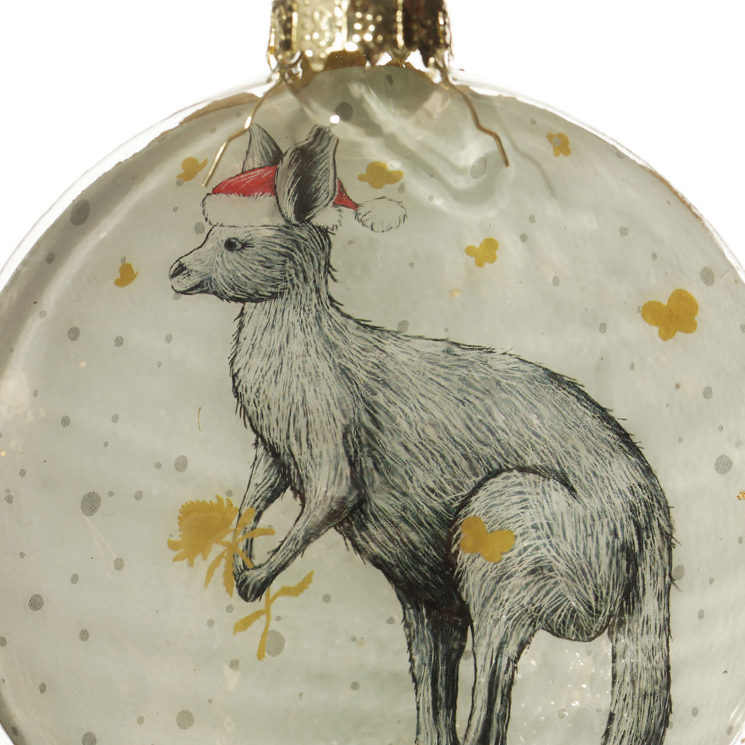 Kangaroo with Santa Hat Glass Disc