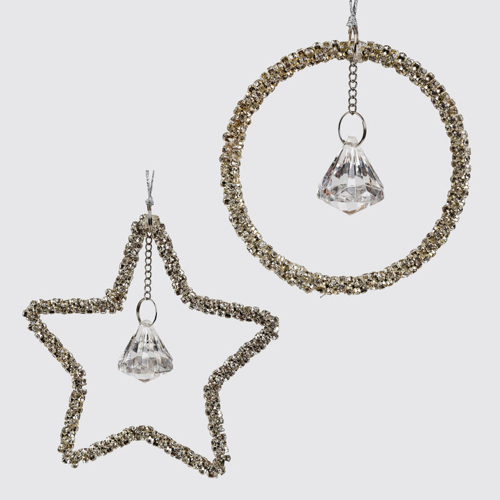 Glimmer Star and Halo Clear Crystal Tree Decorations - Set of 2