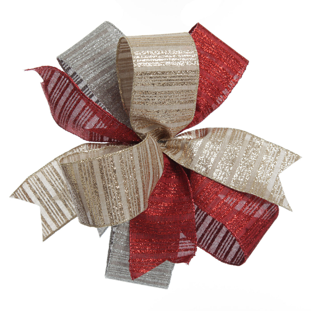 Glitter and Linen Striped Wired Ribbon - 6.5cm