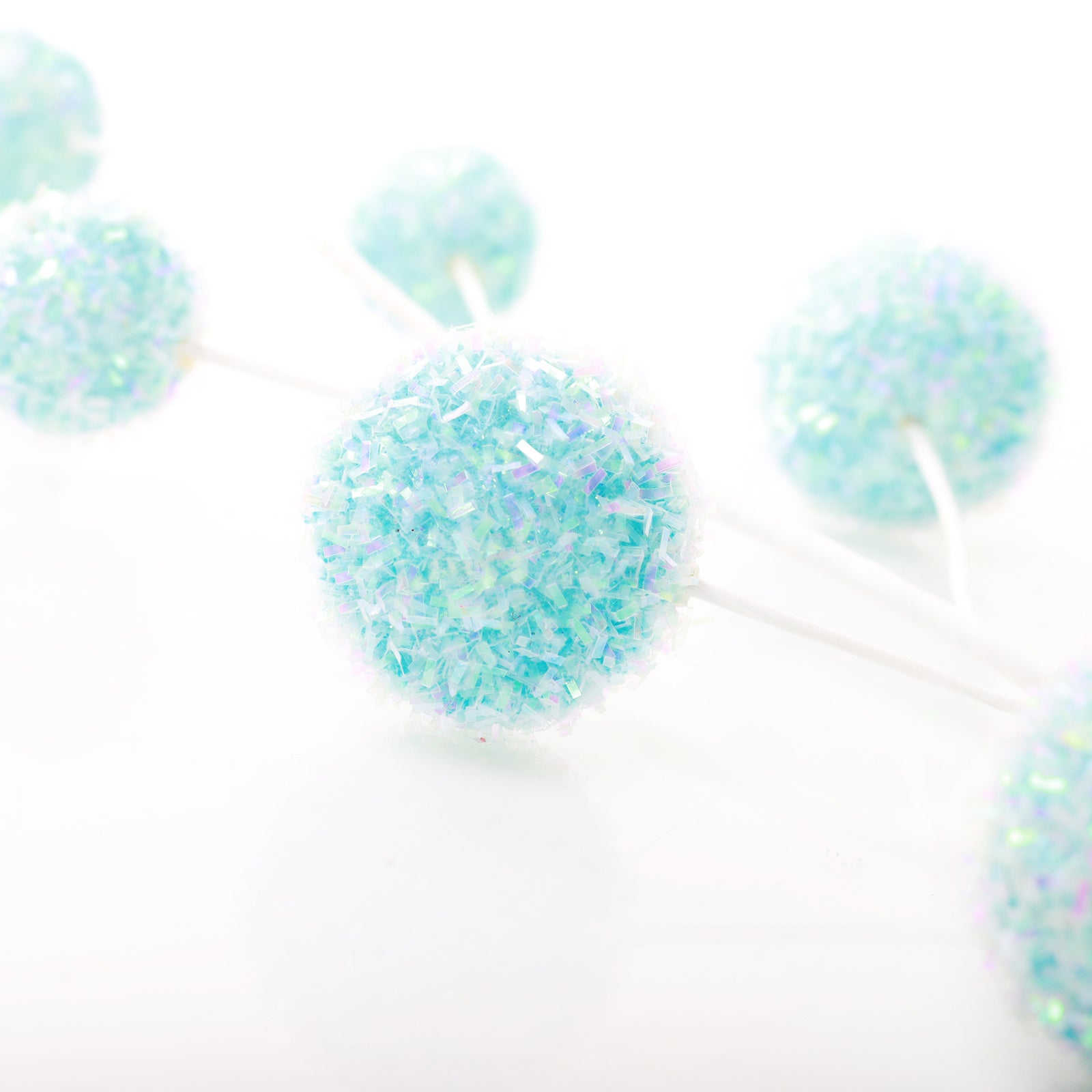 Pastel Blue Glitter Ball Christmas Pick - Set of 2