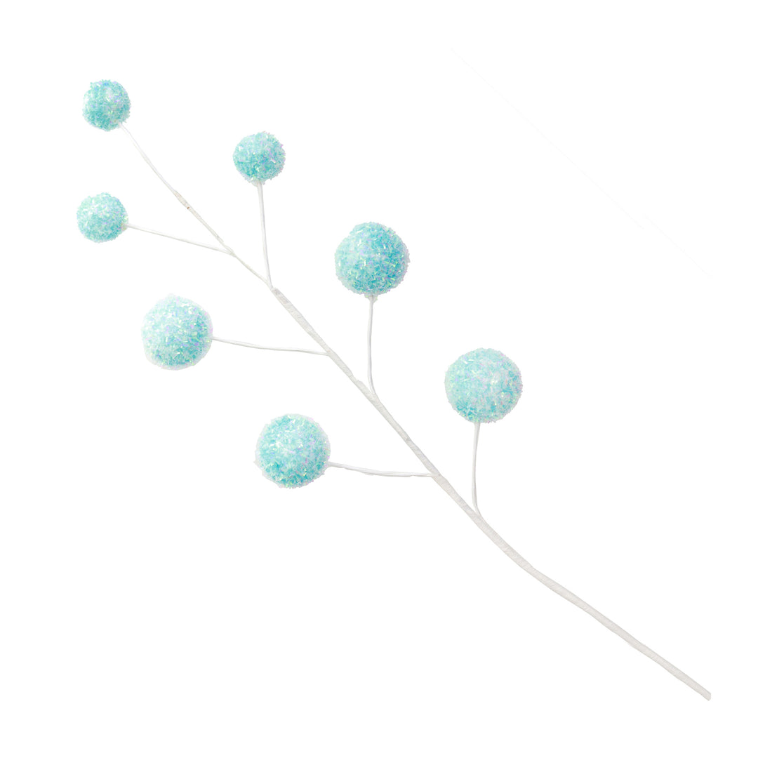 Pastel Blue Glitter Ball Christmas Pick - Set of 2