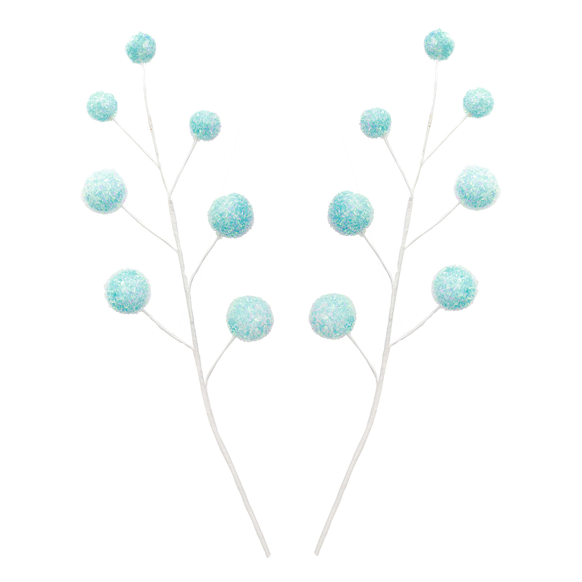 Pastel Blue Glitter Ball Christmas Pick - Set of 2