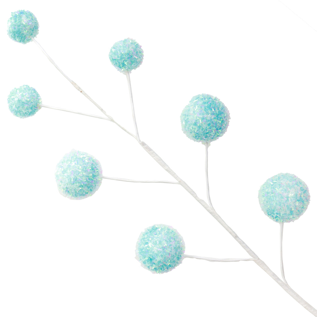 Pastel Blue Glitter Ball Christmas Pick - Set of 2