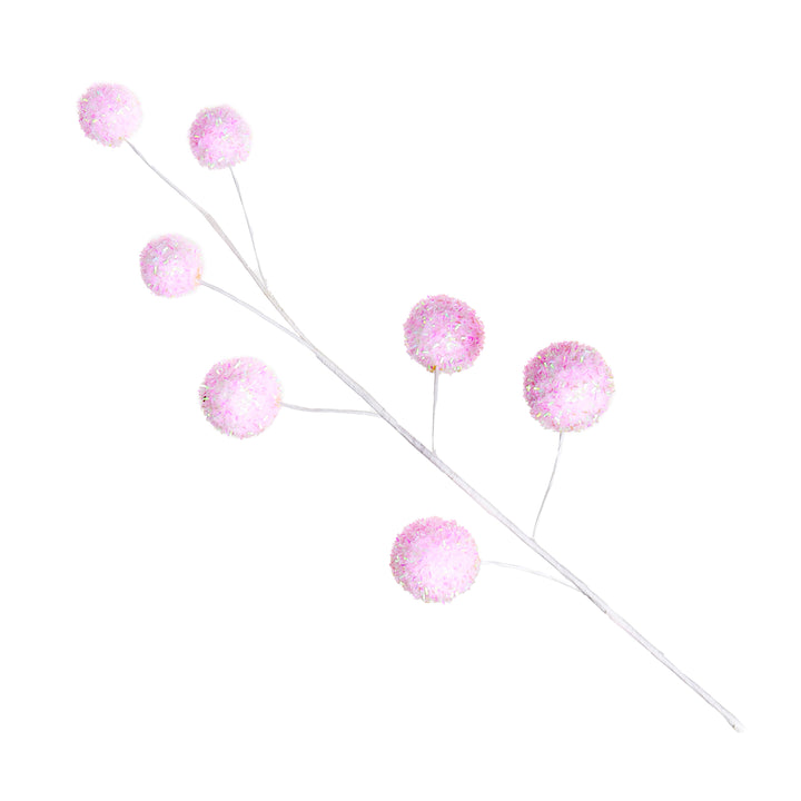 Pastel Pink Glitter Ball Christmas Pick - Set of 2