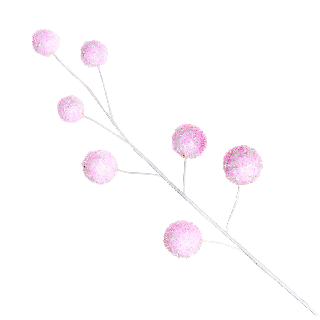 Pastel Pink Glitter Ball Christmas Pick - Set of 2