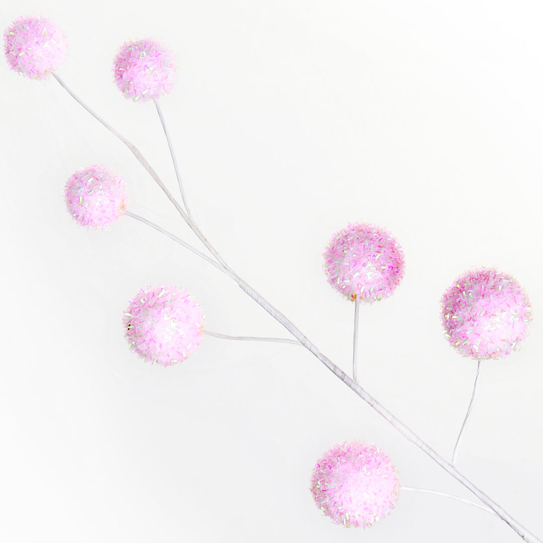 Pastel Pink Glitter Ball Christmas Pick - Set of 2