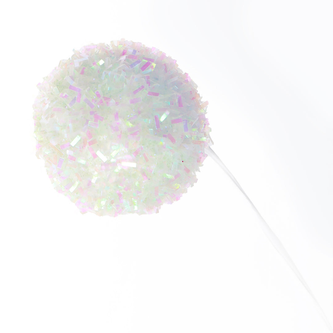 White Glitter Ball Christmas Pick - Set of 2