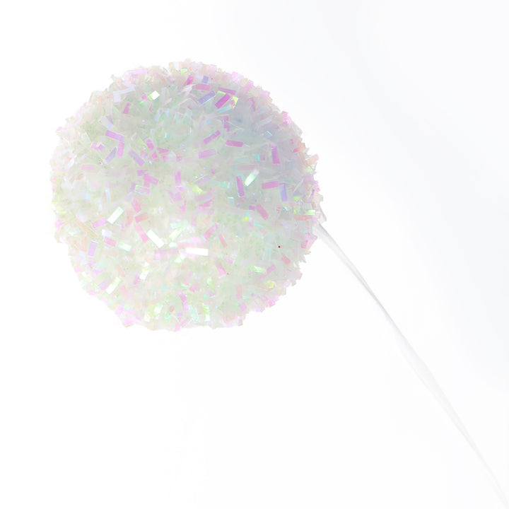 White Glitter Ball Christmas Pick - Set of 2