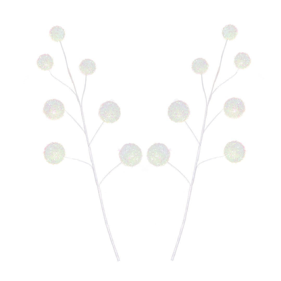 White Glitter Ball Christmas Pick - Set of 2