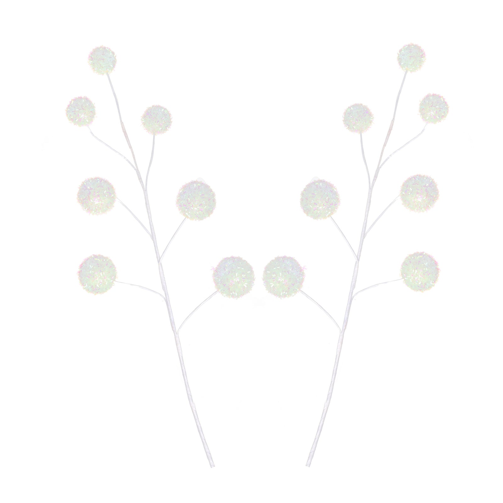 White Glitter Ball Christmas Pick - Set of 2