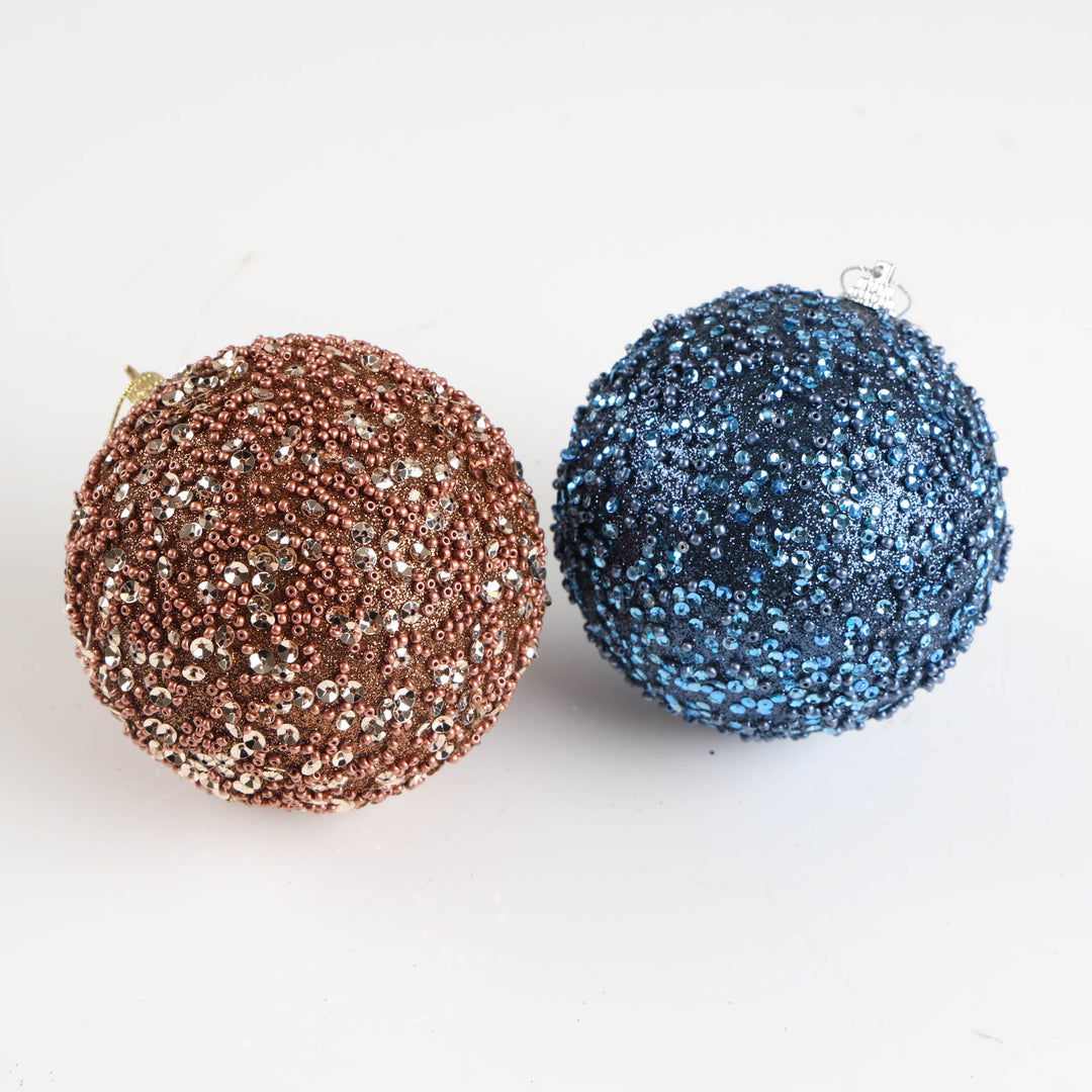 Copper Glitter Beaded Bauble - 10cm