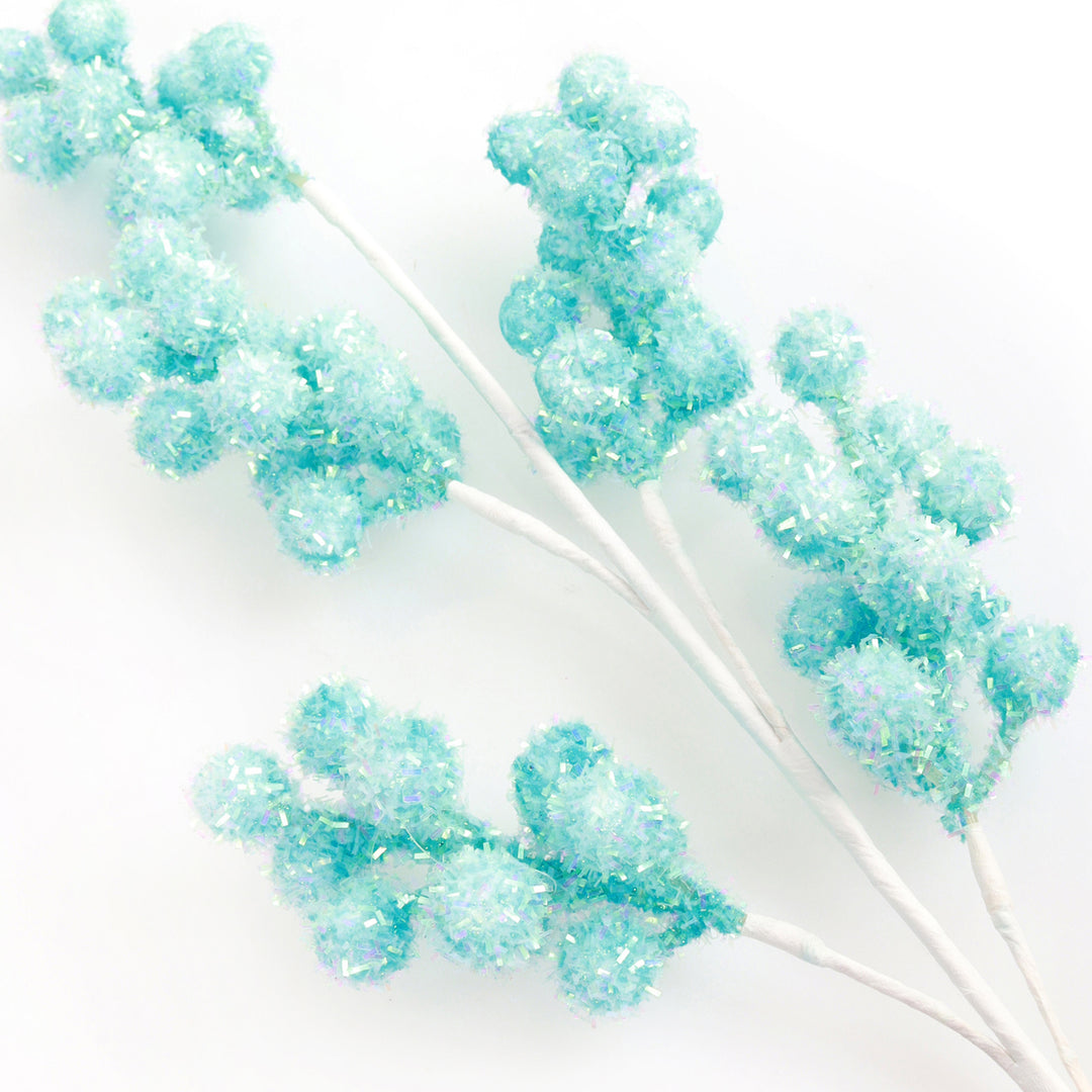 Pastel Blue Glitter Berry Christmas Spray - Set of 2