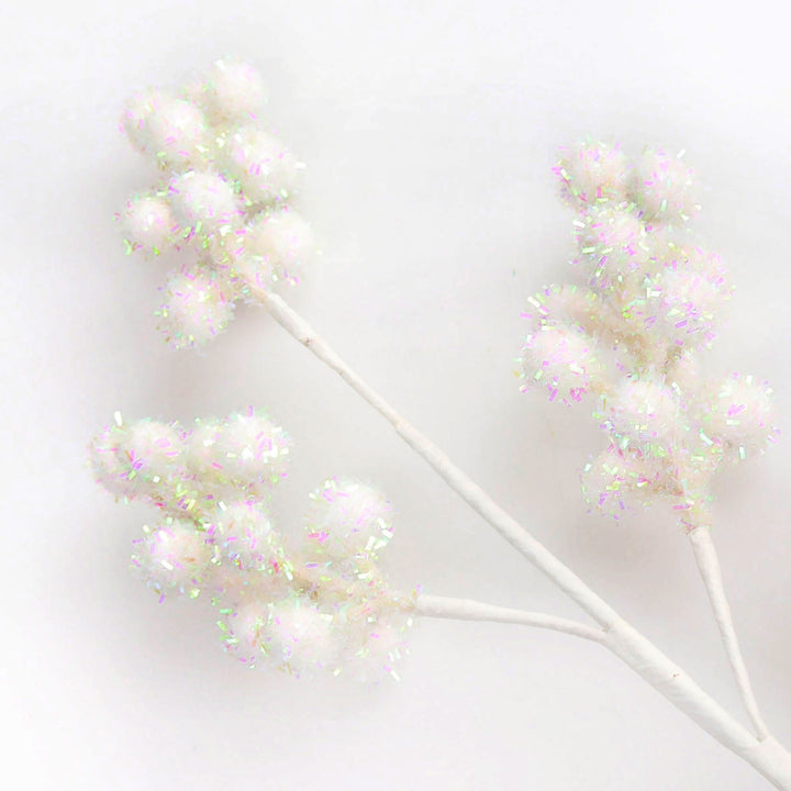 White Glitter Berry Christmas Spray - Set of 2