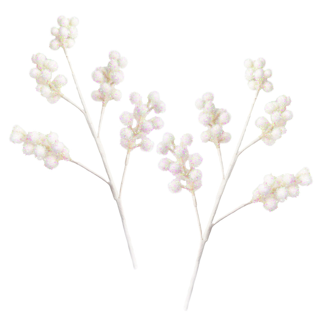 White Glitter Berry Christmas Spray - Set of 2