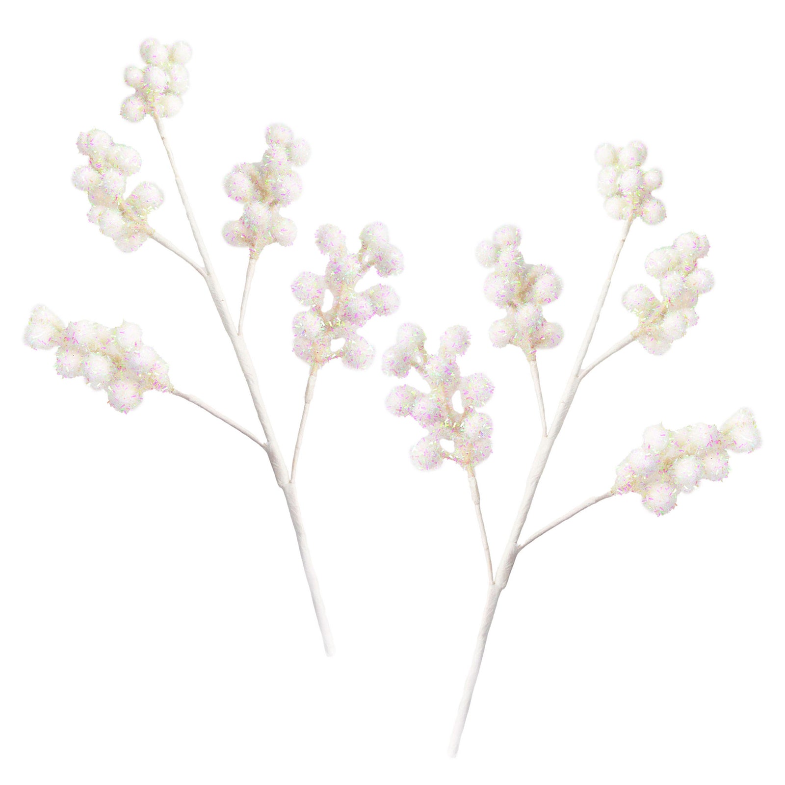 White Glitter Berry Christmas Spray - Set of 2