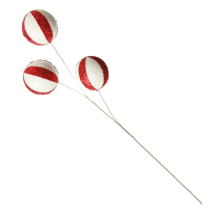 Glitter Candy Cane Ball Pick