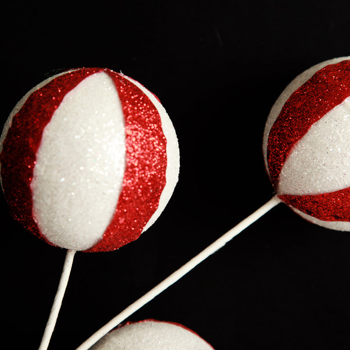 Glitter Candy Cane Ball Pick