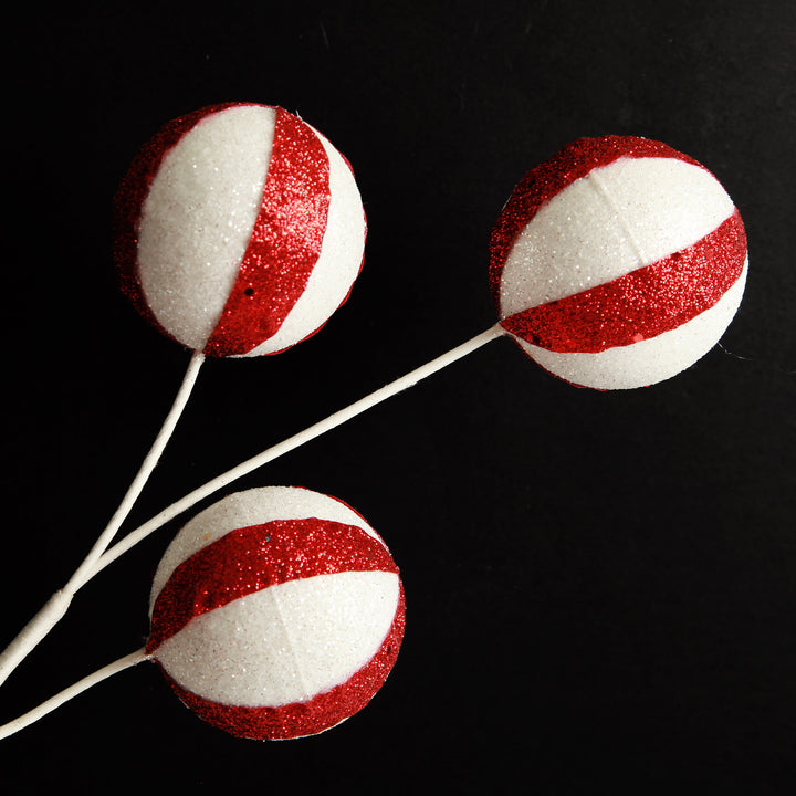 Glitter Candy Cane Ball Pick
