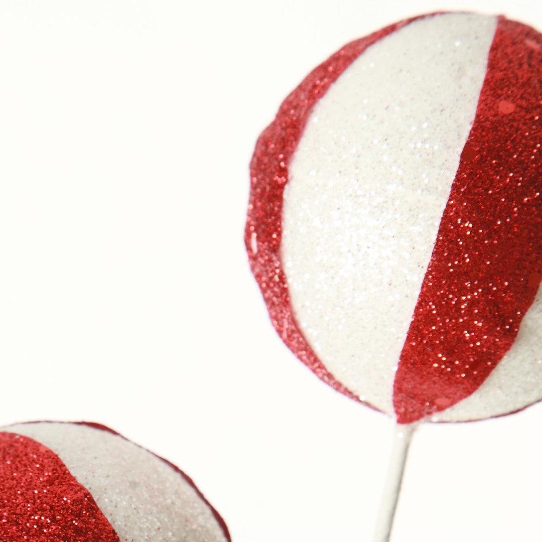 Glitter Candy Cane Ball Pick